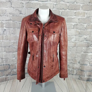 Di Capra Int Moto  Leather Jacket Mottled Two Tone Oxblood Size Small